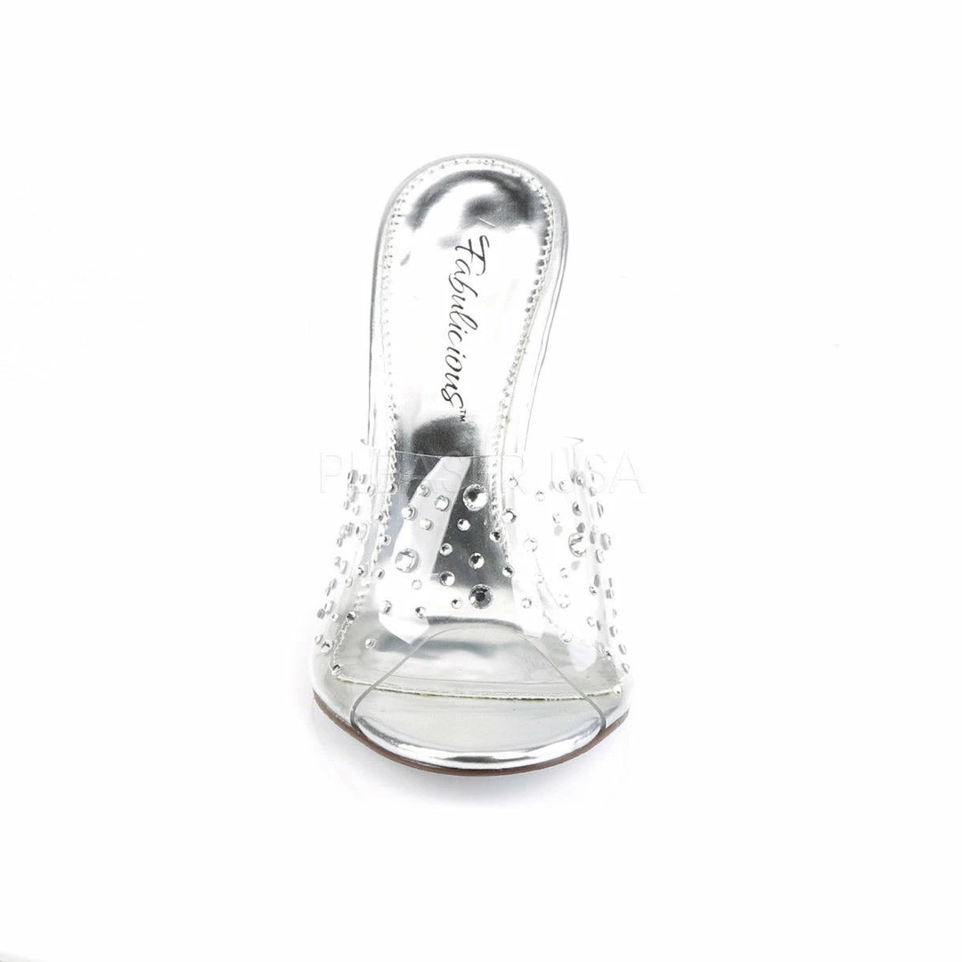 FABULICIOUS Lovely-401RS Clear Rhinestone Slides Wedding 4" Wedges Sandals Heels