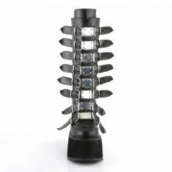 DEMONIA Damned-318 Black Hologram Goth Spike Buckles Platform Knee Boots