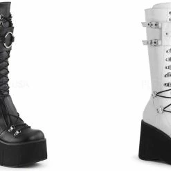 DEMONIA Kera-200 D-Ring Lace Up Goth Cyber Alternative 4.5" Platforms Knee Boots