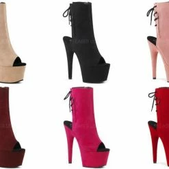 PLEASER Adore-1018FS Faux Suede Ankle Calf Open Toe Back Platform Boots 7" Heels