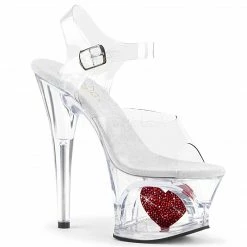 PLEASER Moon-708HRS Clear Red Rhinestone Heart Stripper Club Platforms 7