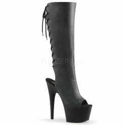 PLEASER Adore-2018 Sexy Black Laces Lace Up Open Heel Back Peep Toe Knee Boots