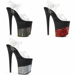 PLEASER Flamingo-808HFN Holographic Fishnet Stripper Dancer 4" Platform 8" Heels