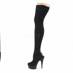PLEASER Delight-3003 Black Lycra Exotic Stripper Dancer Back Lace Up Thigh Boots