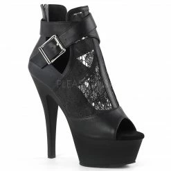 PLEASER Kiss-257 Black Lace Goth Club Sexy Buckle Platform Bootie Boots 6
