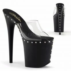 PLEASER Flamingo-801ABLS Clear Black Rhinestones Stripper Club 8" Platform Heels