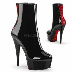 PLEASER Delight-1010 Black Red Corset Ribbon Lacing Platform Ankle Boots Heels