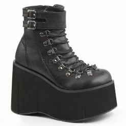 DEMONIA Kera-21 Black Platform Faux Lace Up Buckled Cuff Ankle Boots Heels