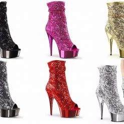 Discontinued PLEASER Delight-1008SQ Sequins Chrome Club Burlesque Ankle Calf Boots Heels 4-11