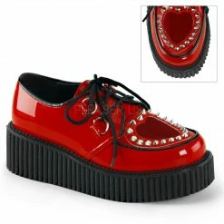 DEMONIA Creeper-108 Red Patent Goth Punk Spike Heart Cutout Platforms Shoes Heels