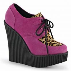 Discontinued DEMONIA Creeper-304 Pink Mustard Purple Leopard Pony Wedges Heels