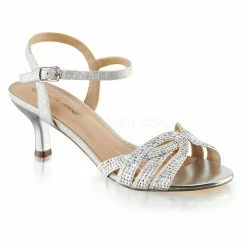 FABULICIOUS Audrey-03 Gold Silver Glitter Rhinestones Wedding Dress Kitten Heels