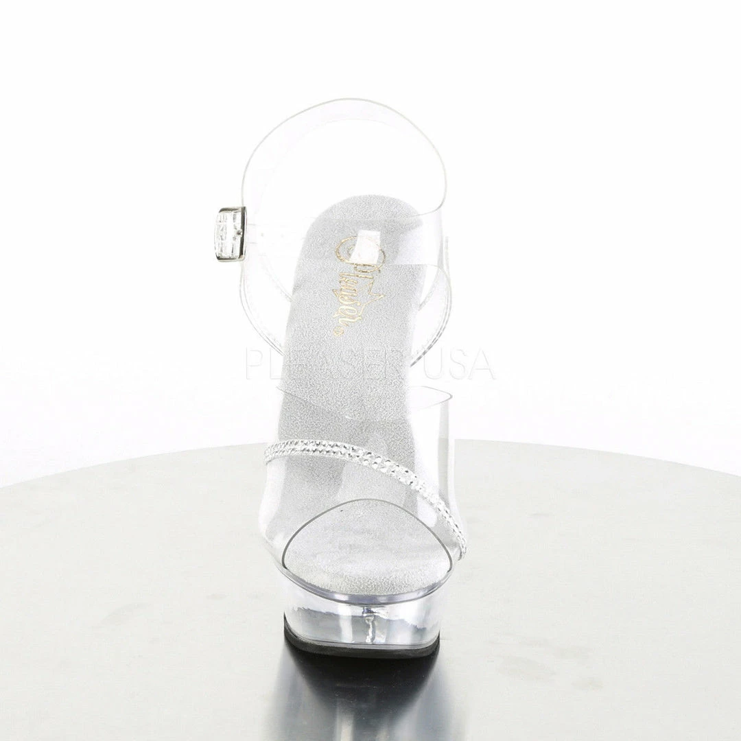 PLEASER Allure-608R Clear Rhinestone Wedding Dress Dancer Ankle Strap 5.5" Heels