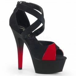 PLEASER Kiss-221 Black Nubuck Red Patent Sexy Strap Pole Dancer Club 6" Heels