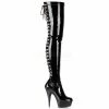 PLEASER Delight-3063 Black Patent Lace Up Back Side Zip 6" Thigh High Boots