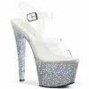 PLEASER Sky-308LG Holo Glitter Pole Dancer Club Ankle Strap Platform 7" Heels