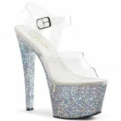 PLEASER Sky-308LG Holo Glitter Pole Dancer Club Ankle Strap Platform 7" Heels