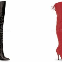 PLEASER Legend-8899 Black Red Leather 5" Heel Thigh High Boots Drag Women's 4-15