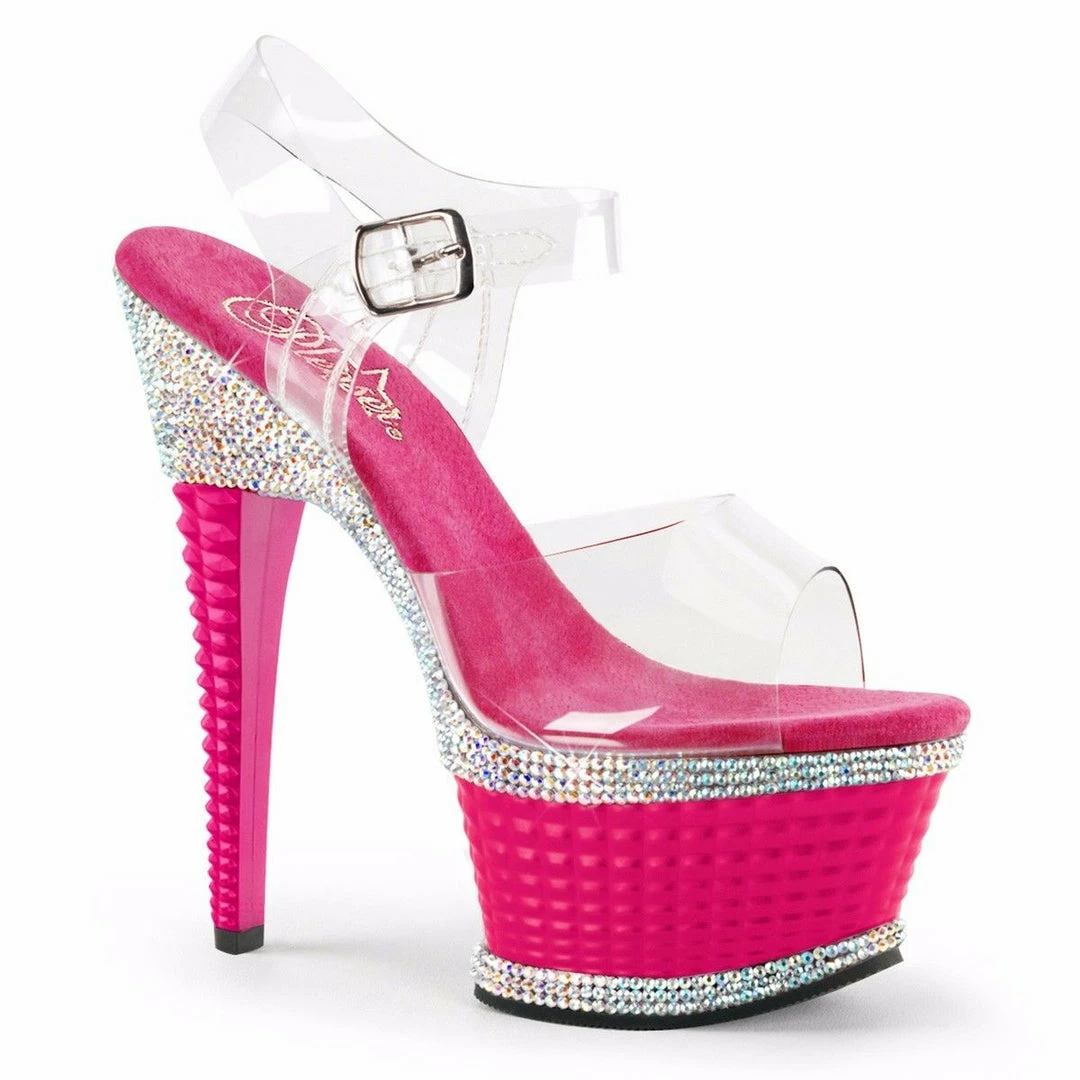 Discontinued PLEASER Illusion-658RS Dancer Rhinestones Textured Platforms Heels