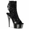 PLEASER Delight-1018RS Velvet Rhinestone Pewter Chrome Club Platform Ankle Boots