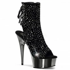 PLEASER Delight-1018RS Velvet Rhinestone Pewter Chrome Club Platform Ankle Boots