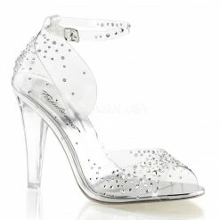 FABULICIOUS Clearly-430RS Clear Rhinestone Wedding Formal D'Orsay 4.5" Heels