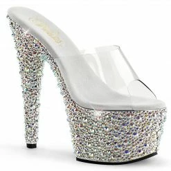 PLEASER Bejeweled-701MS Silver Rhinestones Stripper Pole Dancer Club 7" Heels