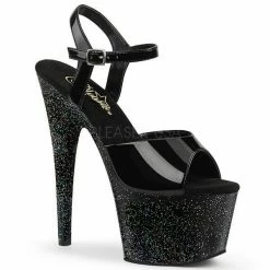 PLEASER Adore-709MG Black Patent Mini Glitter Stripper Dancer Platform Heels