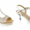 FABULICIOUS Audrey-05 Gold Silver Glitter Rhinestones Wedding Dress Kitten Heels