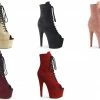PLEASER Adore-1021FS Faux Suede Lace Up Zipper Open Toe Platform 7" Heels Boots