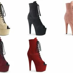 PLEASER Adore-1021FS Faux Suede Lace Up Zipper Open Toe Platform 7" Heels Boots