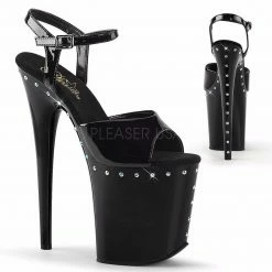 PLEASER Flamingo-809ABLS Black Rhinestones Stripper Dance Club 8" Platform Heels