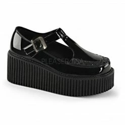 Heels DEMONIA Creeper-214 Black Vegan Goth Punk Piping 3" Platform Creepers Shoes Heel