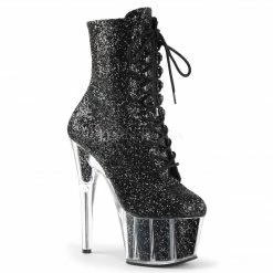 PLEASER Adore-1020G Black Neon UV Pink Silver Gold Glitter Calf Platform Boots
