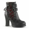 DEMONIA Crypto-51 Black Red Lace Overlay Corset Laces Goth Ankle Boots 4" Heels