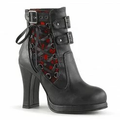 DEMONIA Crypto-51 Black Red Lace Overlay Corset Laces Goth Ankle Boots 4" Heels