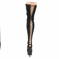 PLEASER Delight-3003 Black Lycra Exotic Stripper Dancer Back Lace Up Thigh Boots