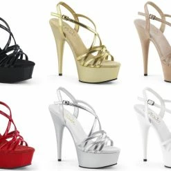 PLEASER Delight-613 Black Red White SIlver Gold Party Dress Club Strappy 6" Heel