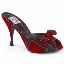 PINUP COUTURE Monroe-08 Leopard Red Tartan Plaid Retro Pin Up Slides Mules Heels