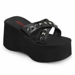 Heels DEMONIA Funn-29 Goth Punk Studded Straps Slides Slip On Thongs Platform Sandals