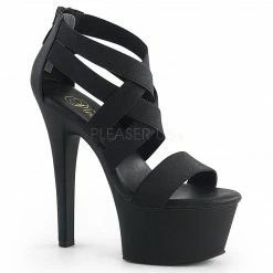PLEASER Aspire-669 Black Elastic Criss Cross Sandals Club 6" Platforms Heels