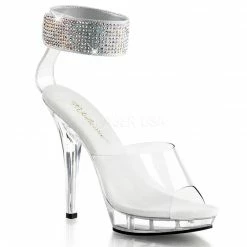 FABULICIOUS Lip-142 Clear Rhinestone Ankle Band Wedding Formal Sandals 5" Heel Heels