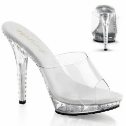 FABULICIOUS Lip-101LS Clear Rhinestone Dress Model Wedding Formal Slides 5" Heel Heels