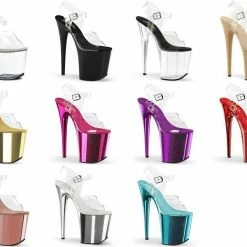 PLEASER Flamingo-808 Clear Chrome Stripper Pole Dancer Club 4" Platform 8" Heels