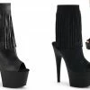 PLEASER Adore-1019 Black Faux Leather Or Real Suede Fringe Calf Boots 7" Heels