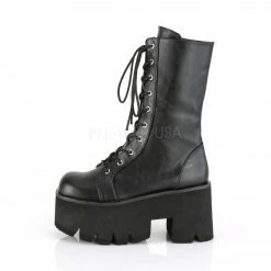 DEMONIA Ashes-105 Women's Lace Up Zip Chunky Thick Platform Heel Mid Calf Boots