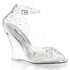 FABULICIOUS Lovely-430RS Clear Rhinestones Party Wedding 4" Wedges Sandals Heels