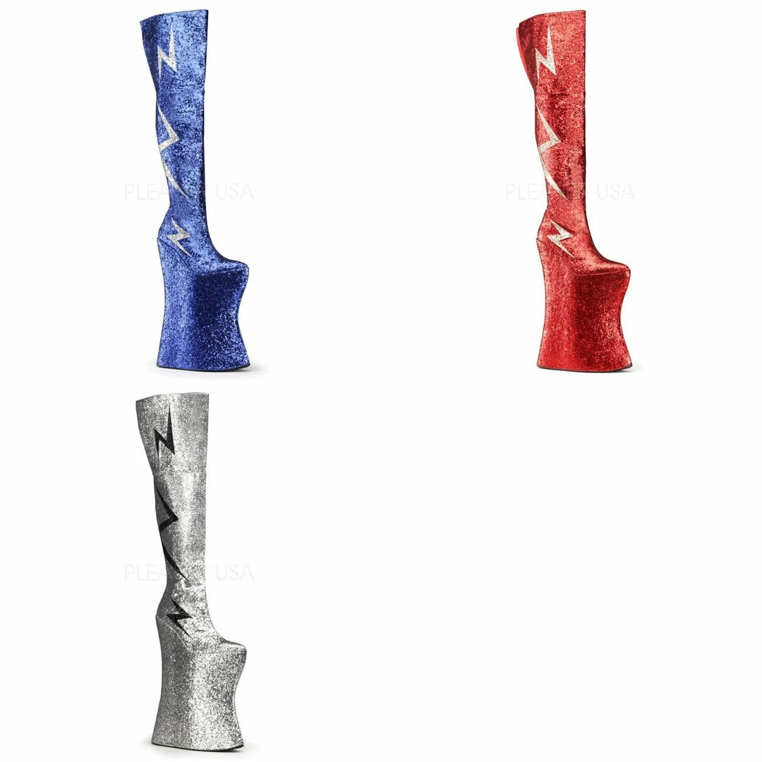 Pleaser Pink Label PLEASER Vivacious-3016 Men's Unisex Glitter Drag Queen Lightning 13.5" Boots