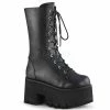 DEMONIA Ashes-105 Women's Lace Up Zip Chunky Thick Platform Heel Mid Calf Boots