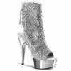 PLEASER Delight-1018G Silver Glitter Chrome Dancer Showgirl Platform 6" Boots